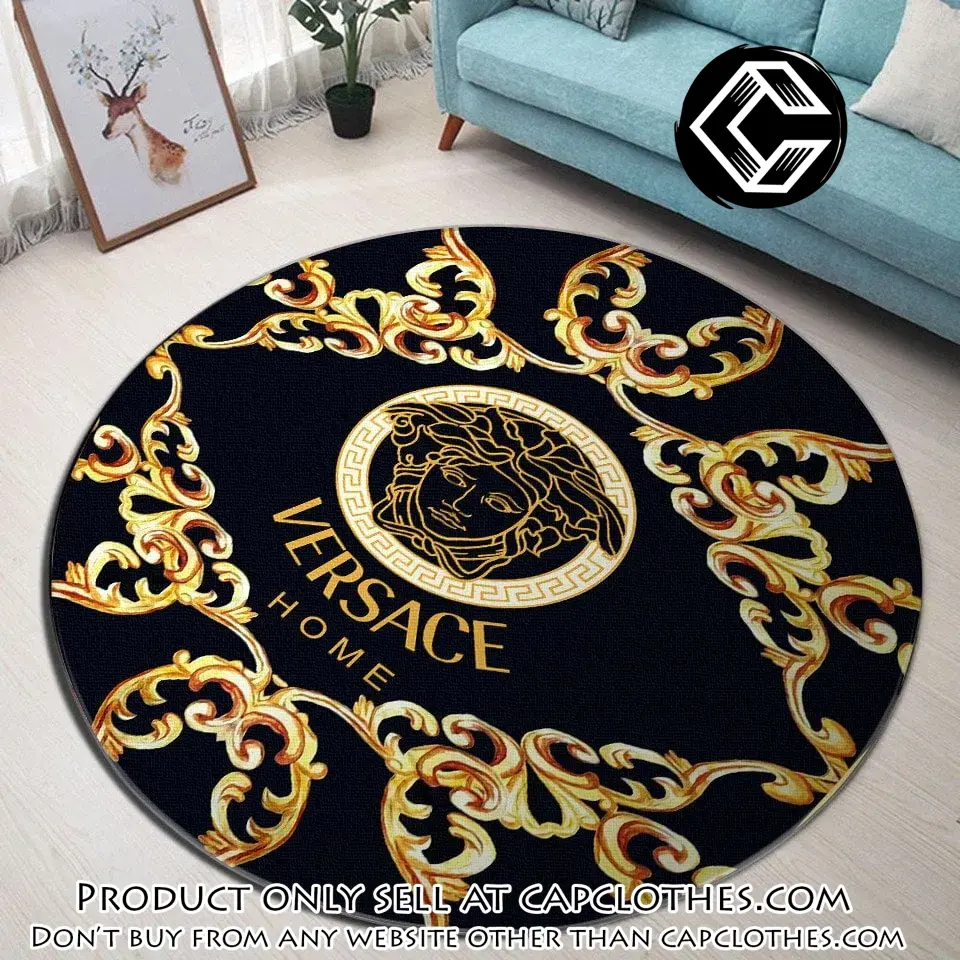 Versace medusa golden pattern black luxury brand fashion round rug carpet home decor special gift ldg cc5239596